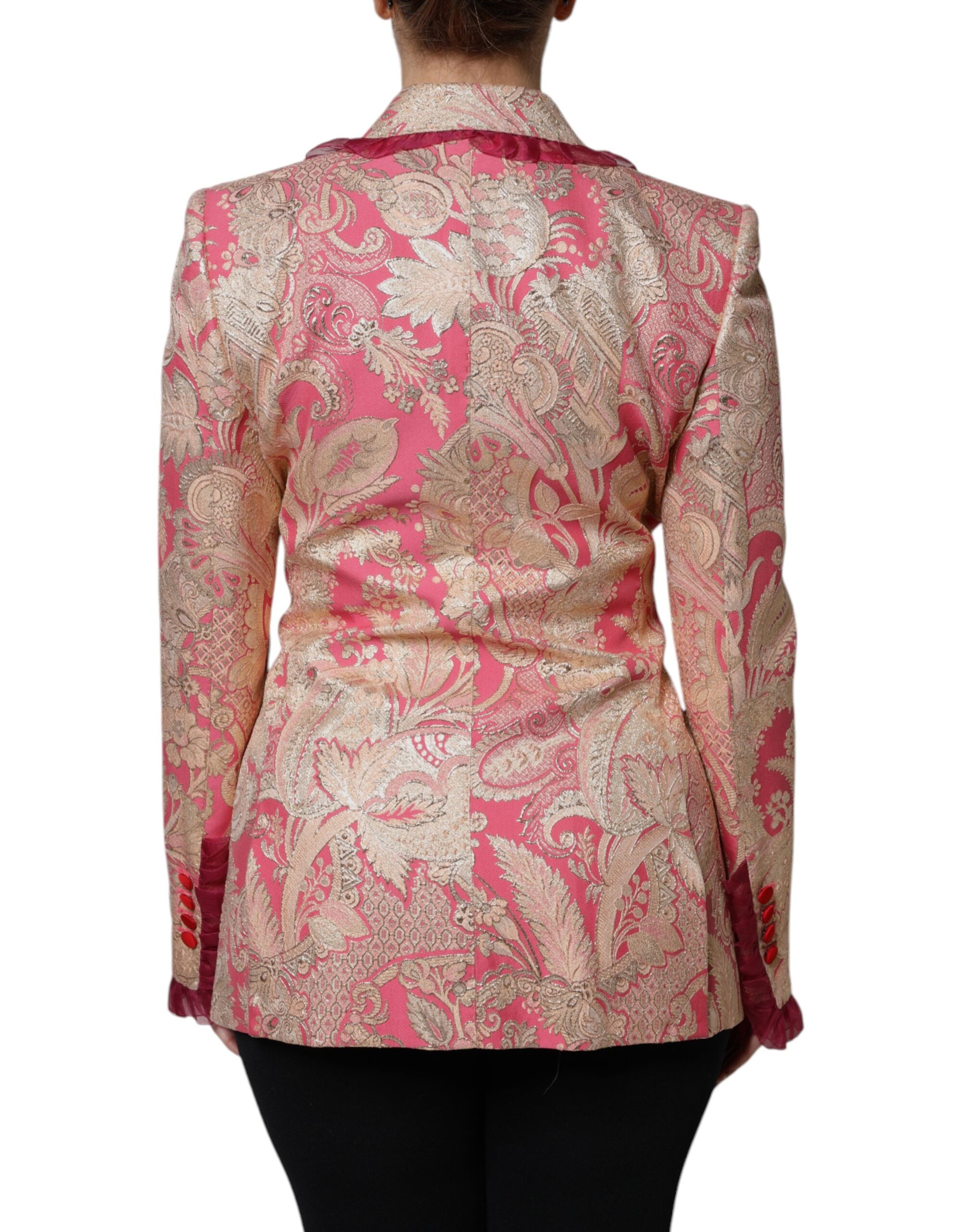 Dolce & Gabbana Dolce & Gabbana Pink Gold Jacquard Nylon Coat Blazer Women's Jacket