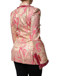 Dolce & Gabbana Dolce & Gabbana Pink Gold Jacquard Nylon Coat Blazer Women's Jacket