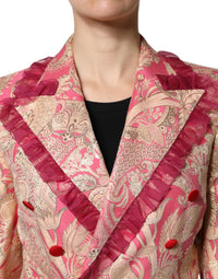 Dolce & Gabbana Dolce & Gabbana Pink Gold Jacquard Nylon Coat Blazer Women's Jacket