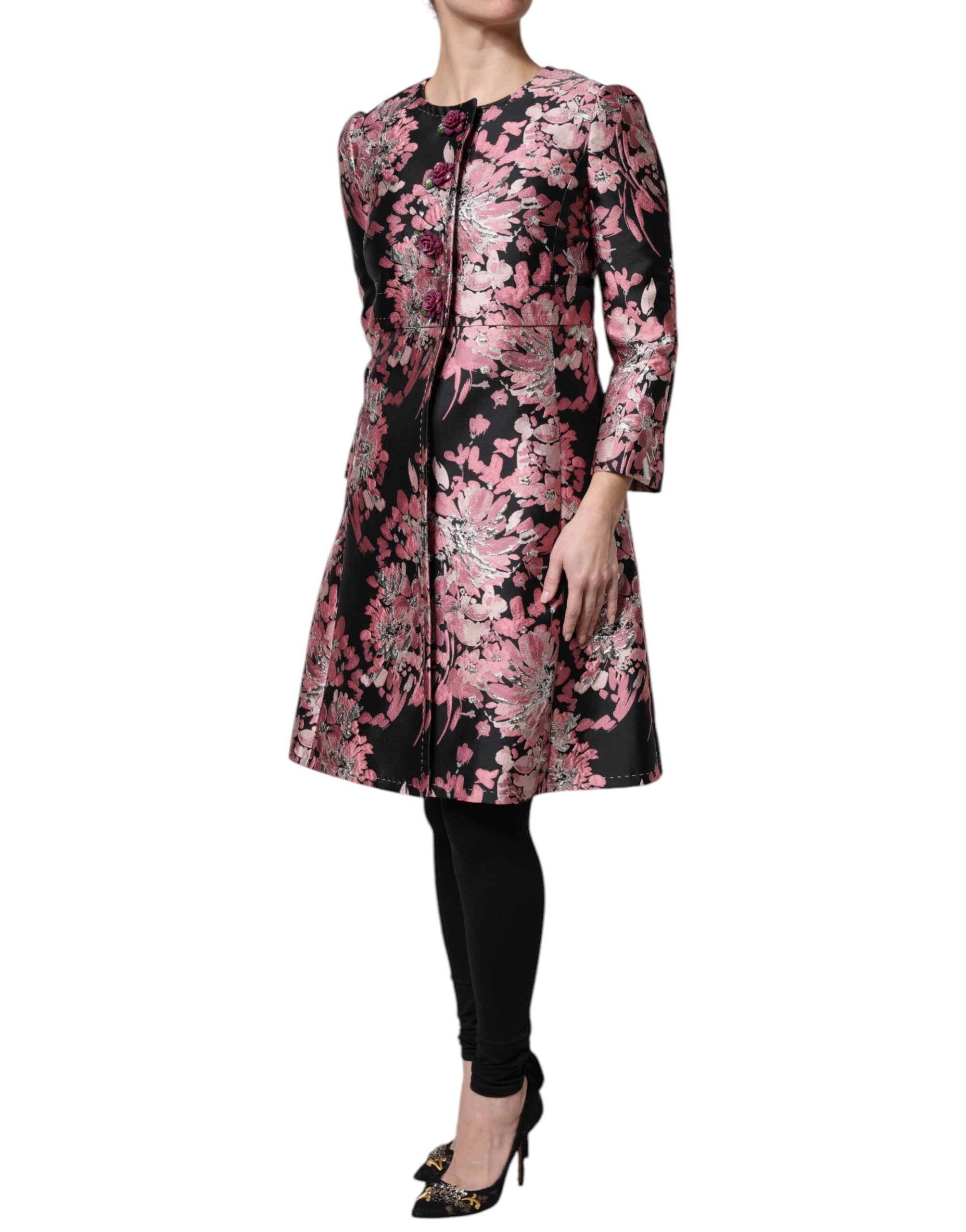 Dolce & Gabbana Dolce & Gabbana Pink Black Floral Brocade Trenchcoat Women's Jacket