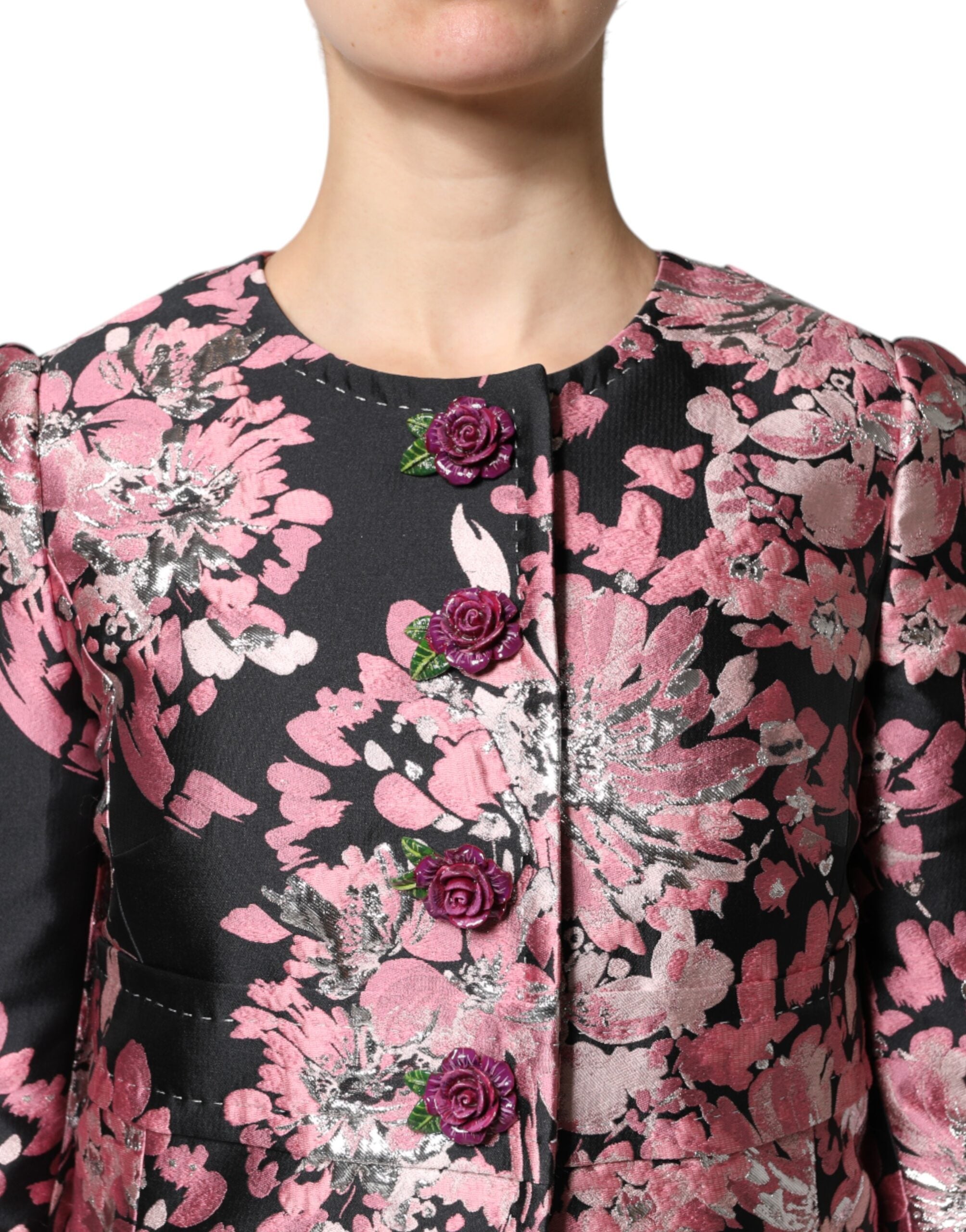 Dolce & Gabbana Dolce & Gabbana Pink Black Floral Brocade Trenchcoat Women's Jacket