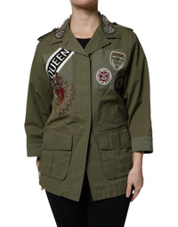 Dolce & Gabbana Dolce & Gabbana Military Green Queen Embellished Coat Women's Jacket