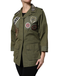 Dolce & Gabbana Dolce & Gabbana Military Green Queen Embellished Coat Women's Jacket