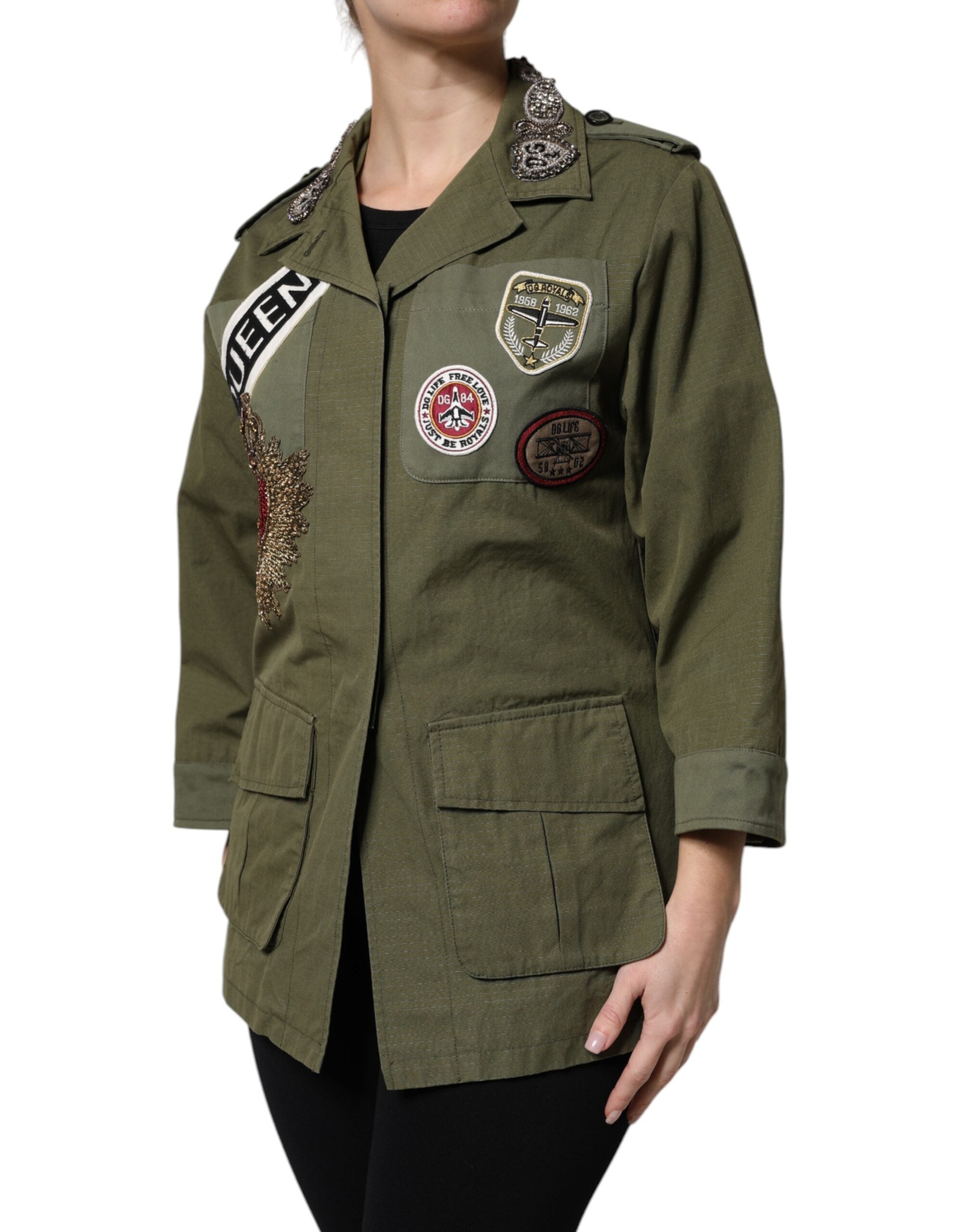 Dolce & Gabbana Dolce & Gabbana Military Green Queen Embellished Coat Women's Jacket