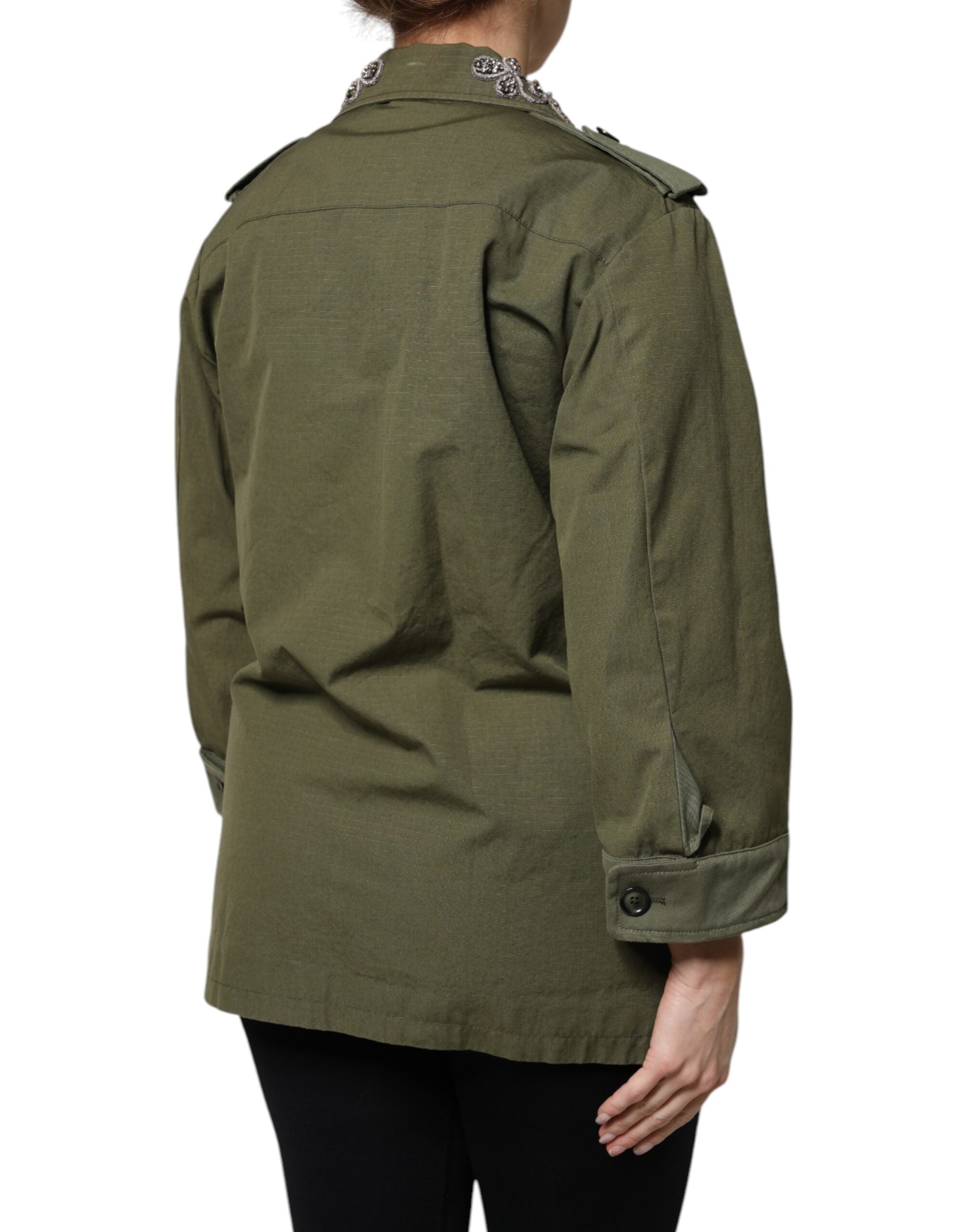 Dolce & Gabbana Dolce & Gabbana Military Green Queen Embellished Coat Women's Jacket