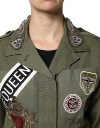 Dolce & Gabbana Dolce & Gabbana Military Green Queen Embellished Coat Women's Jacket