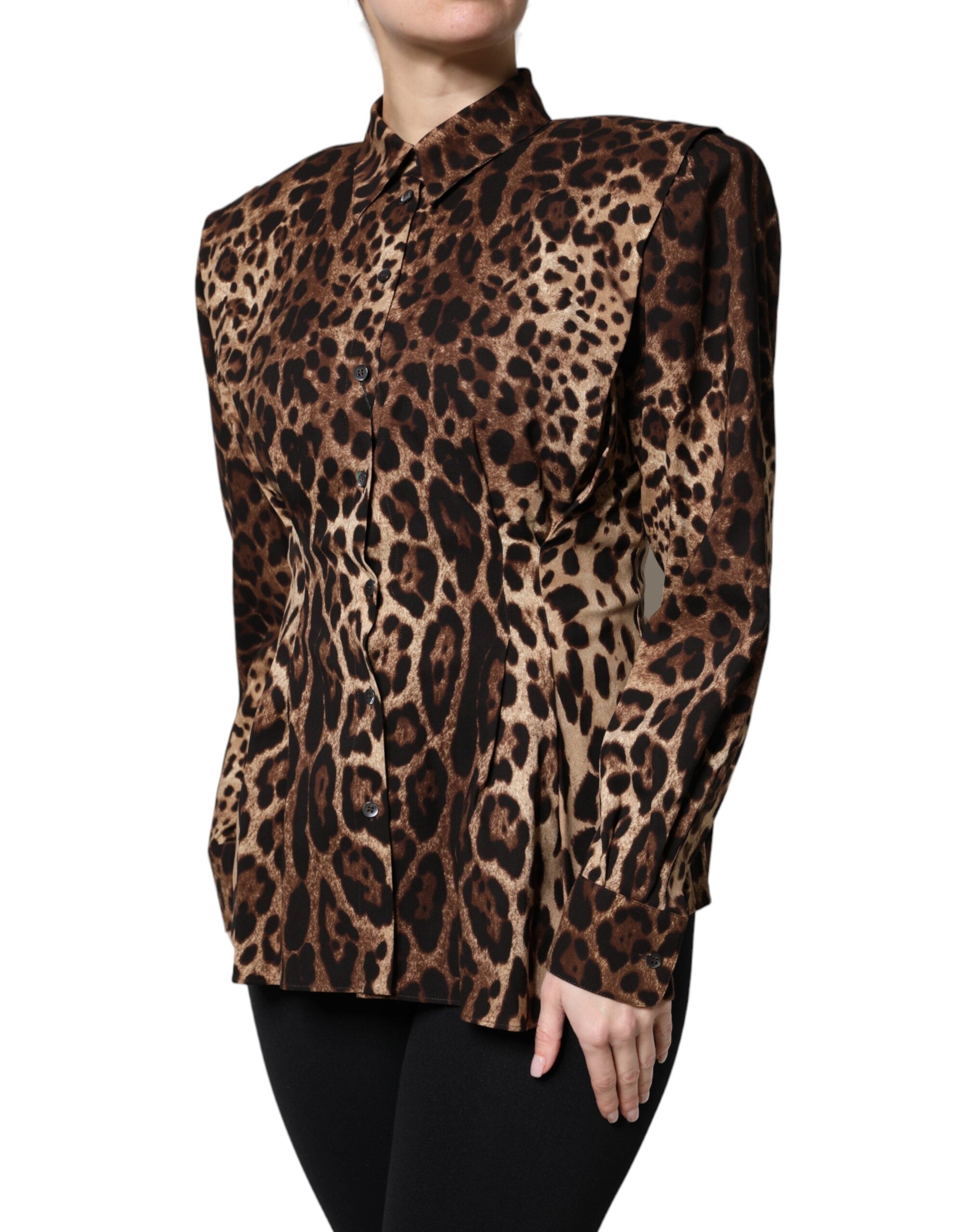Dolce & Gabbana Dolce & Gabbana Brown Leopard Silk Button Down Coat Women's Jacket