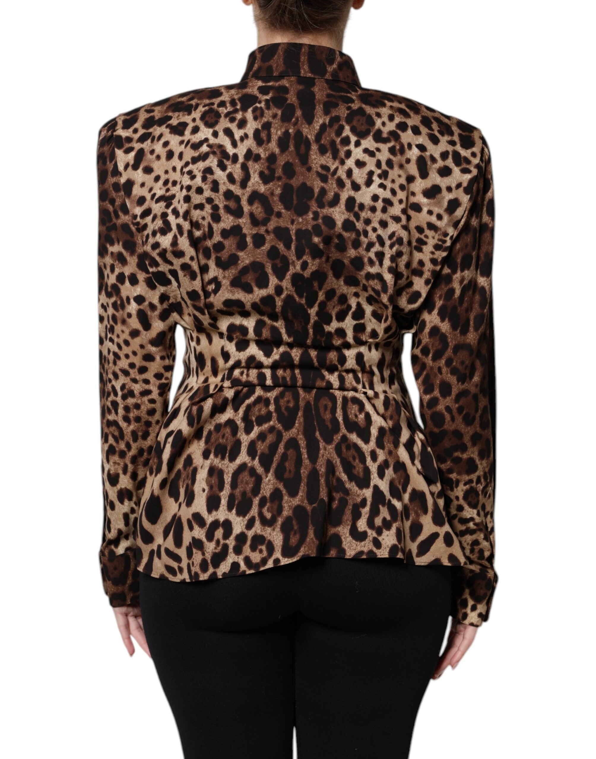 Dolce & Gabbana Dolce & Gabbana Brown Leopard Silk Button Down Coat Women's Jacket