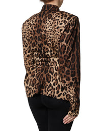 Dolce & Gabbana Dolce & Gabbana Brown Leopard Silk Button Down Coat Women's Jacket