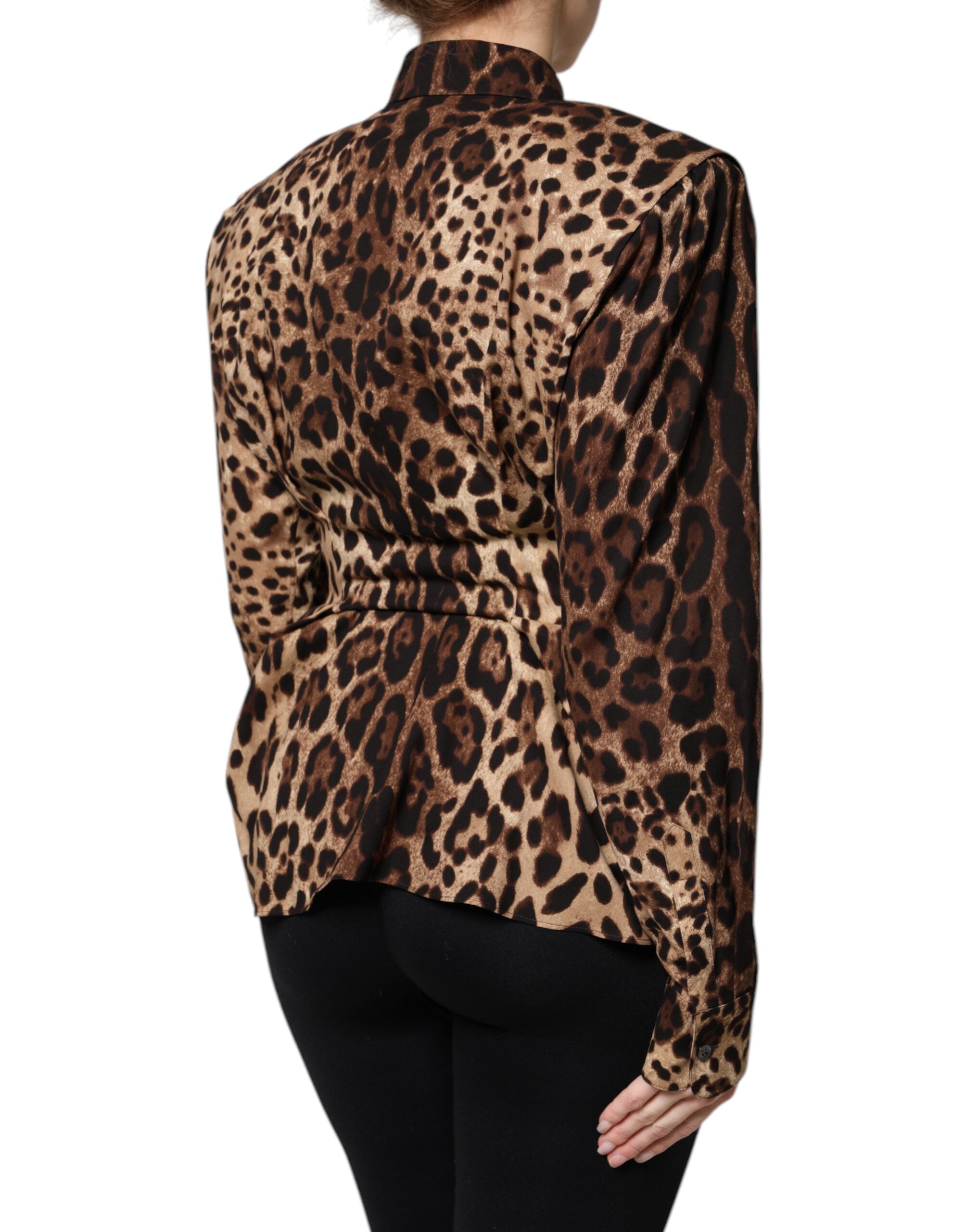 Dolce & Gabbana Dolce & Gabbana Brown Leopard Silk Button Down Coat Women's Jacket