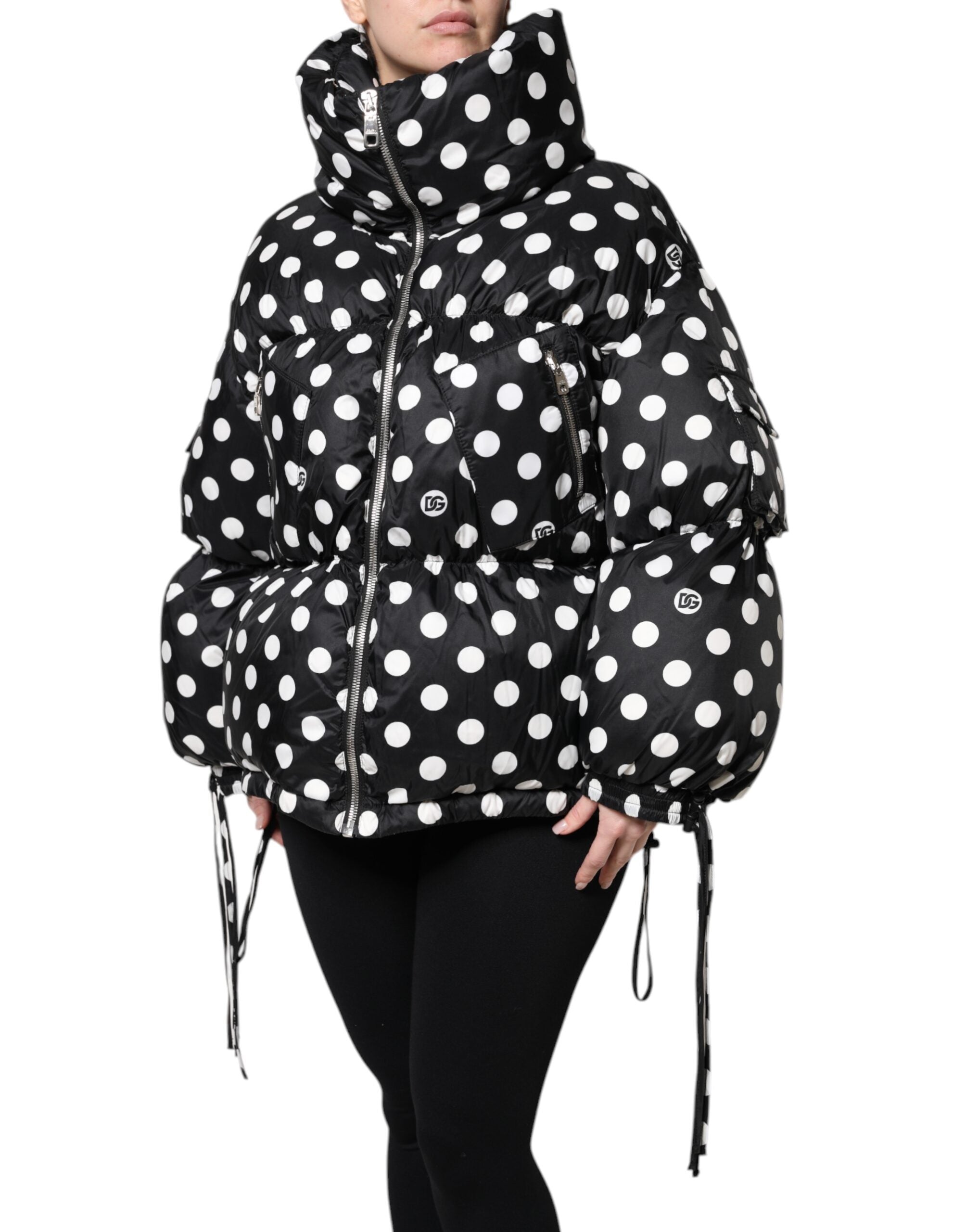 Dolce & Gabbana Dolce & Gabbana Black White Polka Dot Full Zip Puffer Women's Jacket
