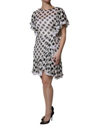 Dolce & Gabbana White Polka Dotted Silk Blend A-line Women's Dress