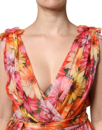 Dolce & Gabbana Multicolor Floral Silk V-neck Chiffon Women's Dress