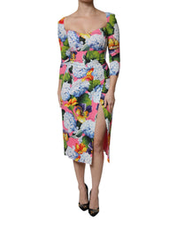 Dolce & Gabbana Multicolor Floral Side Slit Midi Women's Dress