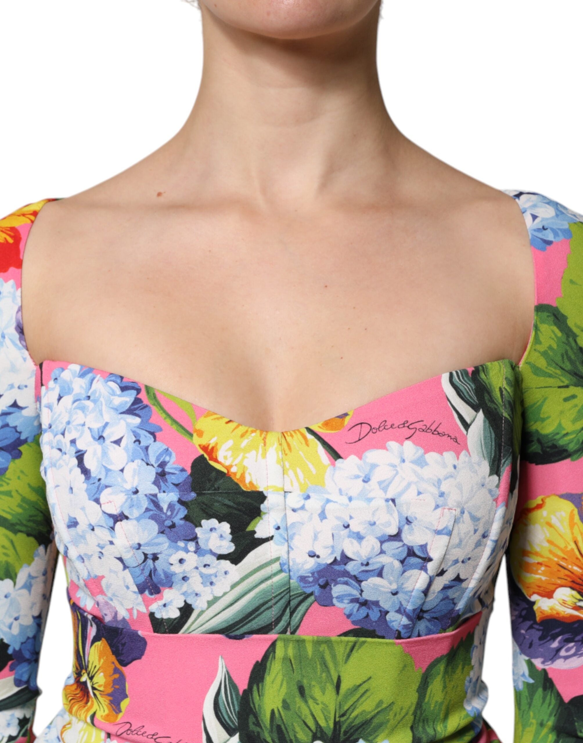 Dolce & Gabbana Multicolor Floral Side Slit Midi Women's Dress