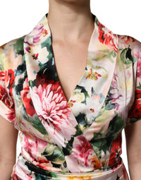 Dolce & Gabbana Multicolor Floral Short Sleeves Sheath Midi Women's Dress