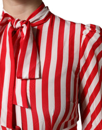 Dolce & Gabbana White Red Stripes Long Sleeves Midi Women's Dress