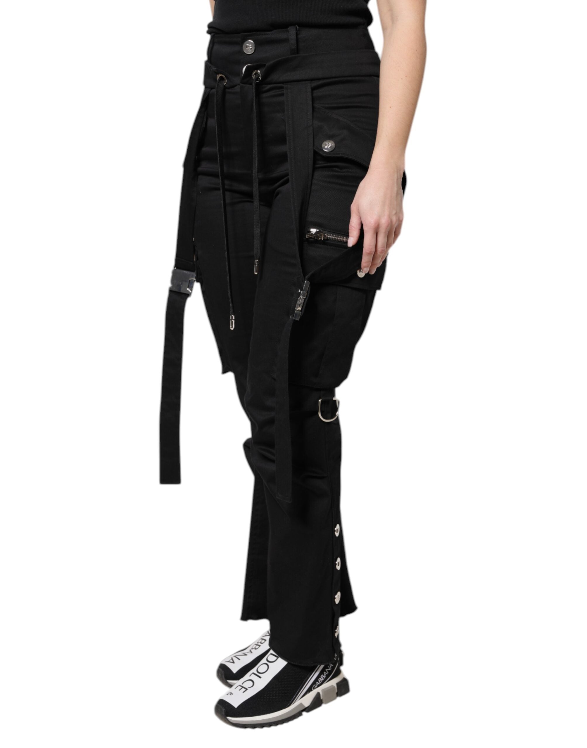 Dolce & Gabbana Black Cotton High Waist Cargo Women's Pants