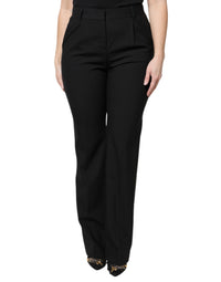 Dolce & Gabbana Black Wool High Waist Boot Cut Dress Women's Pants