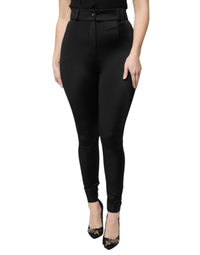 Dolce & Gabbana Black Nylon High Waist Slim Fit Women's Pants
