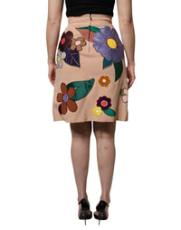Dolce & Gabbana Beige Floral High Waist Pencil Cut Women's Skirt