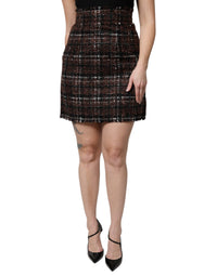 Dolce & Gabbana Multicolor High Waist Tartan Tweed Pencil Cut Women's Skirt