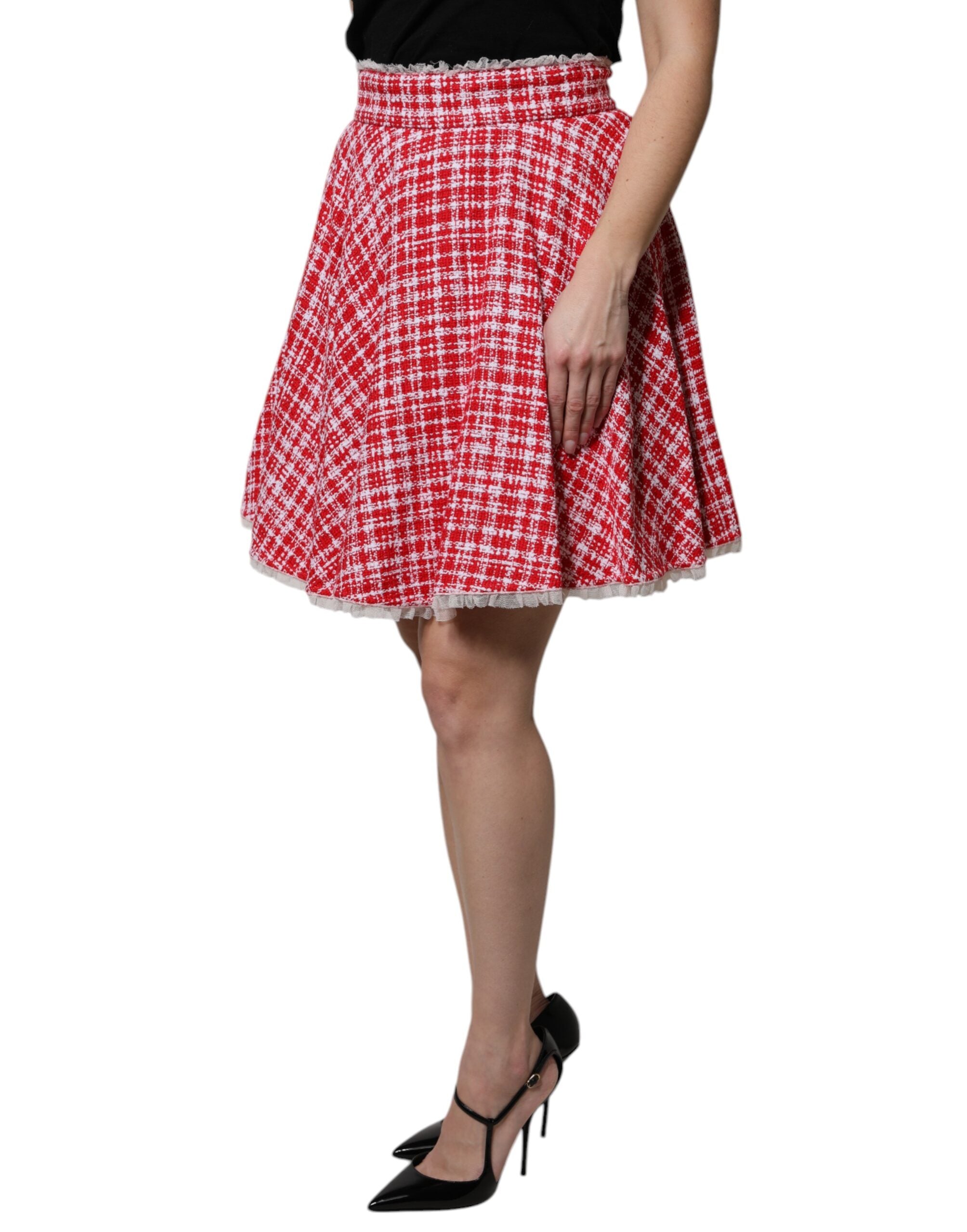 Dolce & Gabbana Red White High Waist A-line Above Knee Women's Skirt