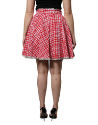 Dolce & Gabbana Red White High Waist A-line Above Knee Women's Skirt