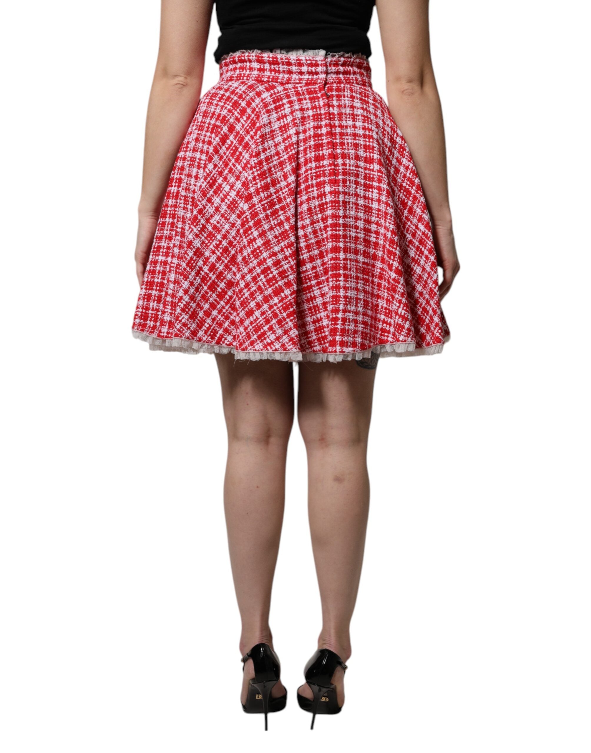 Dolce & Gabbana Red White High Waist A-line Above Knee Women's Skirt