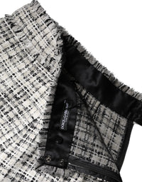 Dolce & Gabbana White Black High Waist Tartan Tweed Mini Women's Skirt