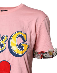 Dolce & Gabbana Pink Logo Print Cotton Crew Neck Tee Women's T-shirt