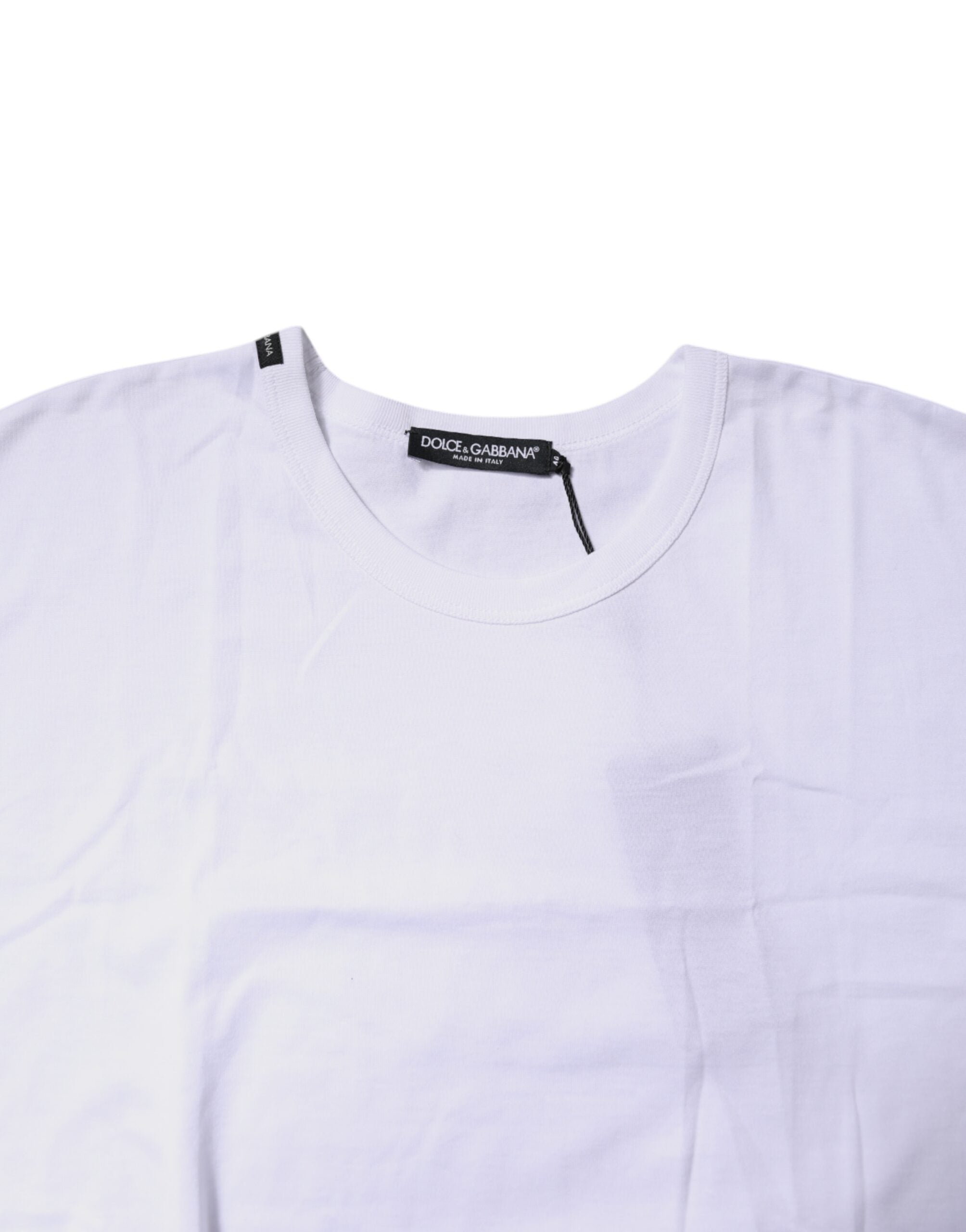 Dolce & Gabbana White Cotton Crew Neck Cropped T-shirt Women's Top