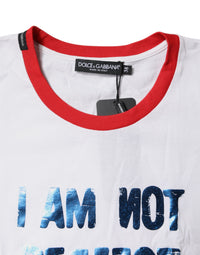 Dolce & Gabbana White Graphic Print Cotton Crew Neck Women's T-shirt