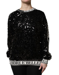 Dolce & Gabbana Black DG Queen Sequin Pullover Women's Sweater