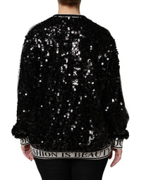 Dolce & Gabbana Black DG Queen Sequin Pullover Women's Sweater