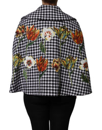 Dolce & Gabbana Black White Monochrome Patterned Floral Cape Women's Jacket
