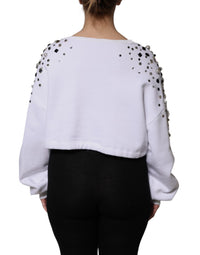 Dolce & Gabbana White Embellished Long Sleeve Cropped Women's Sweater