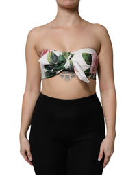 Dolce & Gabbana White Floral Print Cropped Bustier Corset Women's Top