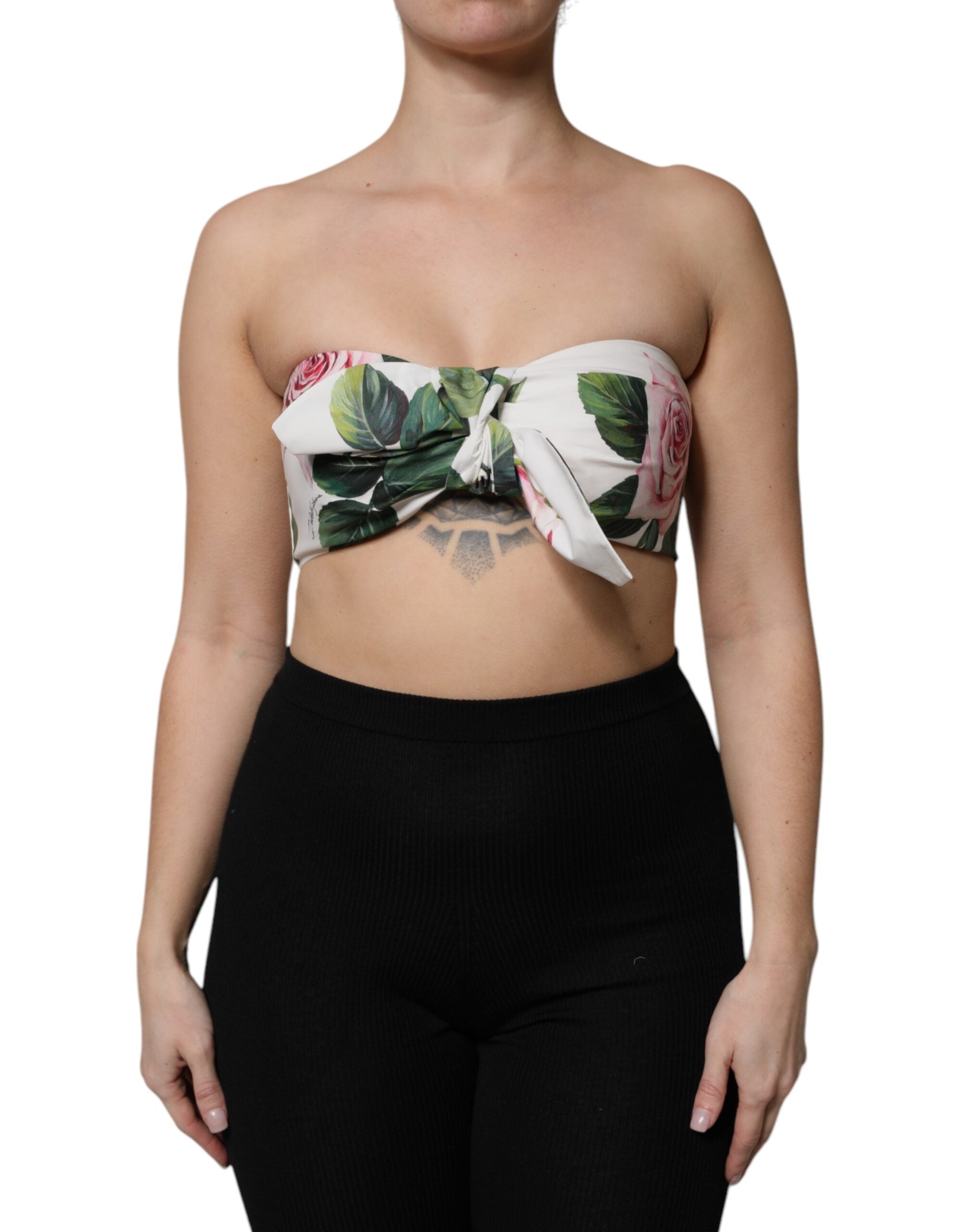 Dolce & Gabbana White Floral Print Cropped Bustier Corset Women's Top