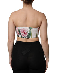 Dolce & Gabbana White Floral Print Cropped Bustier Corset Women's Top
