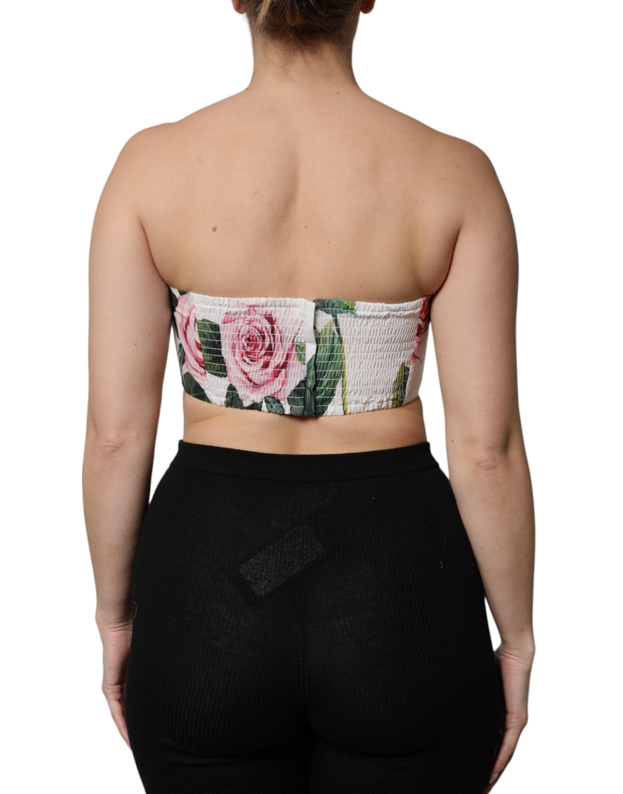 Dolce & Gabbana White Floral Print Cropped Bustier Corset Women's Top