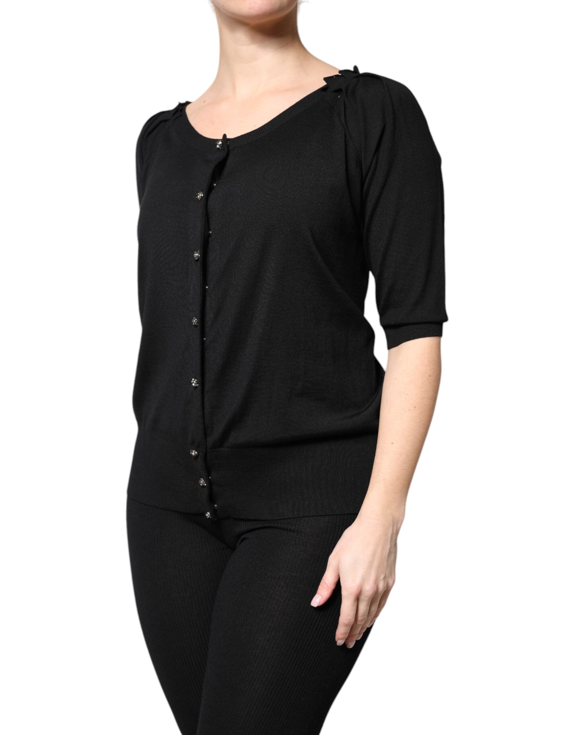 Dolce & Gabbana Black Button Down Short Sleeve Blouse Women's Top
