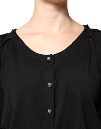 Dolce & Gabbana Black Button Down Short Sleeve Blouse Women's Top