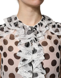 Dolce & Gabbana White Black Polka Dot Cotton Sleeveless Women's Top