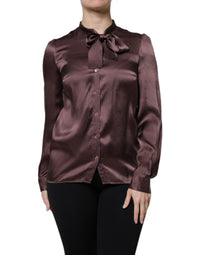 Dolce & Gabbana Brown Ascot Collar Long Sleeve Blouse Women's Top