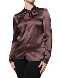 Dolce & Gabbana Brown Ascot Collar Long Sleeve Blouse Women's Top