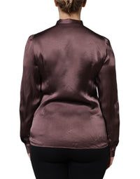Dolce & Gabbana Brown Ascot Collar Long Sleeve Blouse Women's Top