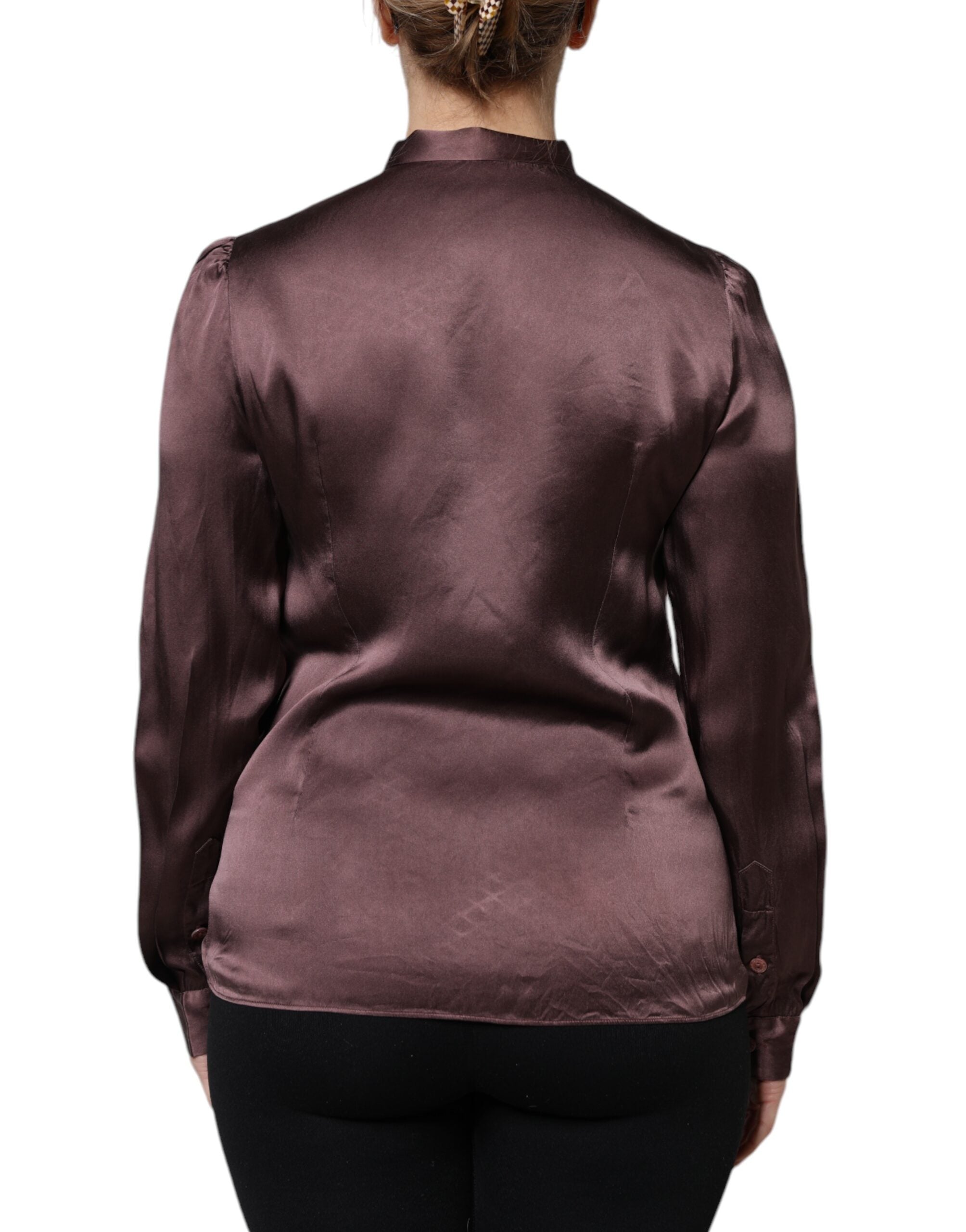 Dolce & Gabbana Brown Ascot Collar Long Sleeve Blouse Women's Top
