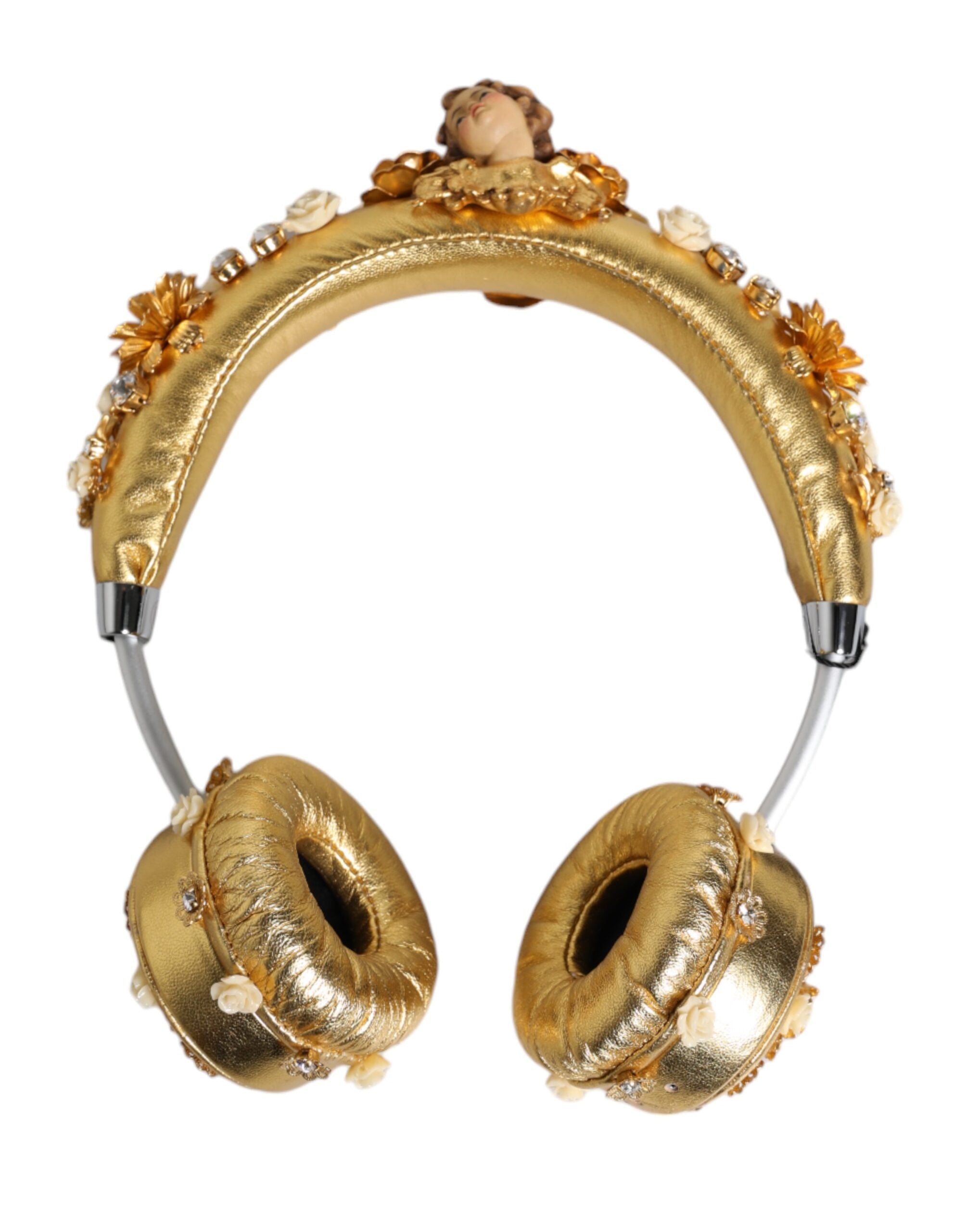 Dolce & Gabbana Dolce & Gabbana Gold Leather Floral Crystal Angel Headset Women's Headphones