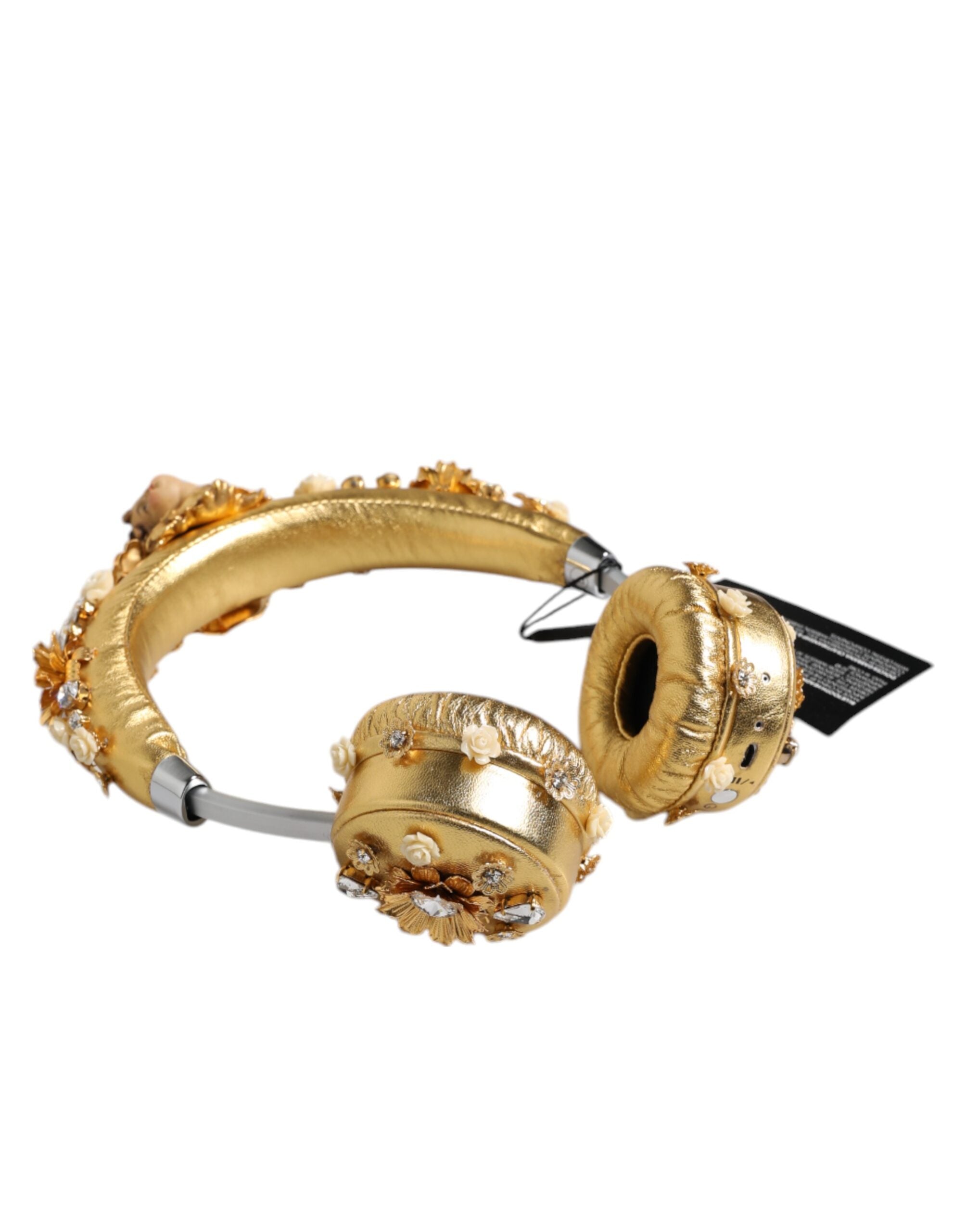 Dolce & Gabbana Dolce & Gabbana Gold Leather Floral Crystal Angel Headset Women's Headphones
